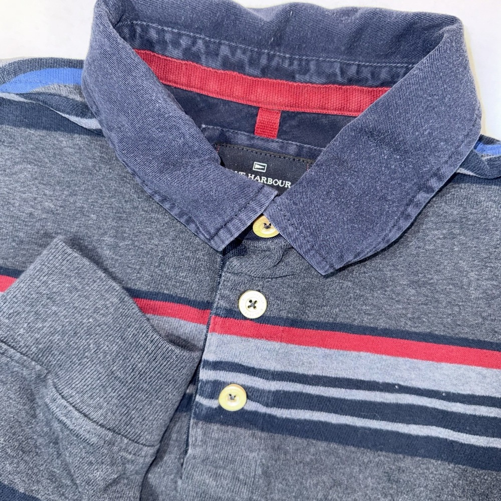 Blue Harbour MARKS & SPENCER Mens XL Long Sleeve Rugby Polo Shirt Striped Casual